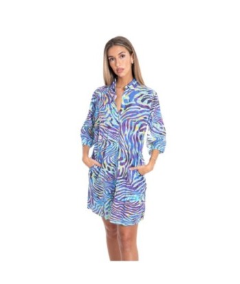 Vestido Corto Camisero Rosa Mujer - Estampado Animal Print, Manga ¾, Ideal para Fiesta y Ocasiones Especiales