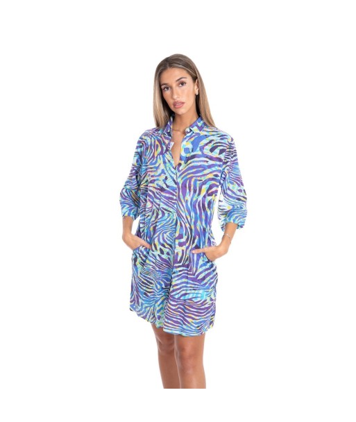 Vestido Corto Camisero Rosa Mujer - Estampado Animal Print, Manga ¾, Ideal para Fiesta y Ocasiones Especiales