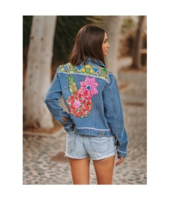 Chaqueta de Mujer Azul Bohemia, Denim Floral, Camisero, Larga, 100% Algodón, Ideal para Otoño e Invierno, Ropa