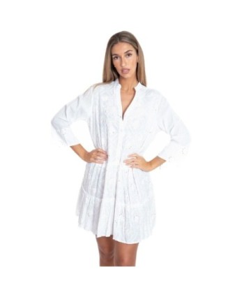 Vestido Corto Blanco Estampado para Mujer - Moda Isla Bonita Ibiza Style - Elegante y Casual para Fiesta y Ocasiones