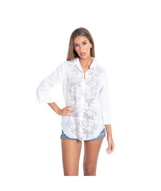 Camisa Multicolor Mujer Larga Estampada - Ropa de Moda Ibiza Style - Camisa Casual Camisero de Algodón para Ocasiones