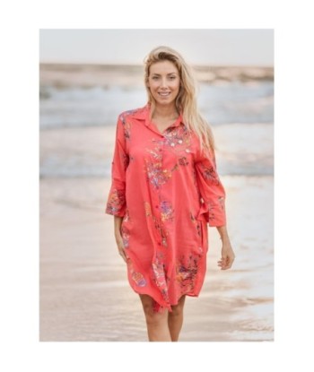 Vestido Corto Mujer Algodón Azul Camisero Estilo Tropical para Fiesta y Ocasiones Especiales - Moda Isla Bonita