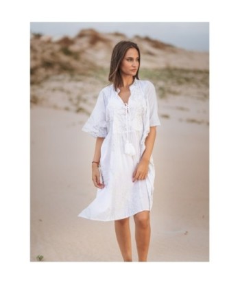 Vestido Corto Crudo para Mujer - Estilo Ibiza, Ropa de Moda Mujer, Vestido Elegante para Fiesta, 100% Algodón,