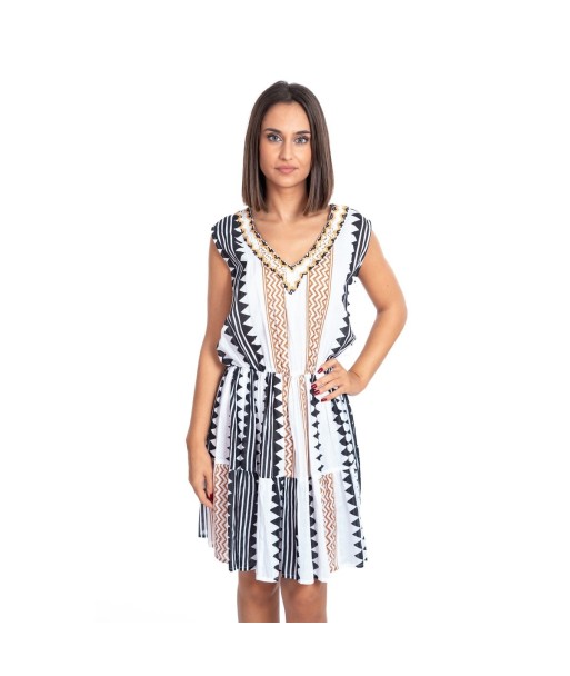 Vestido Corto Crudo para Mujer - Moda Étnica Isla Bonita - Ideal para Fiesta, Verano y Ocasiones Especiales