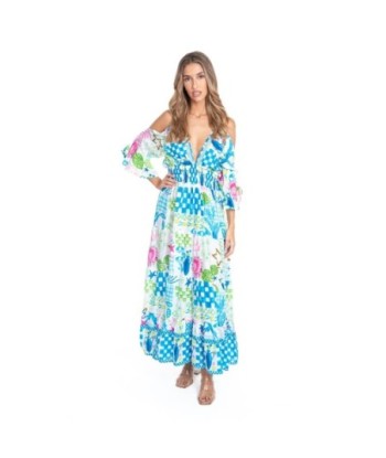 Vestido Largo Midi Estampado Blanco para Mujer - Moda Elegante y Confortable - Ideal para Fiesta y Ocasiones Especiales