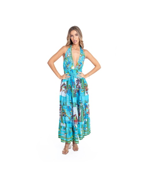 Vestido Largo Midi Azul Estampado para Mujer - Elegante y Cómodo, Ideal para Ocasiones Especiales y Uso Diario