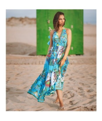 Vestido Largo Midi Azul Estampado para Mujer - Elegante y Cómodo, Ideal para Ocasiones Especiales y Uso Diario