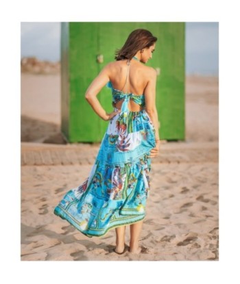 Vestido Largo Midi Azul Estampado para Mujer - Elegante y Cómodo, Ideal para Ocasiones Especiales y Uso Diario