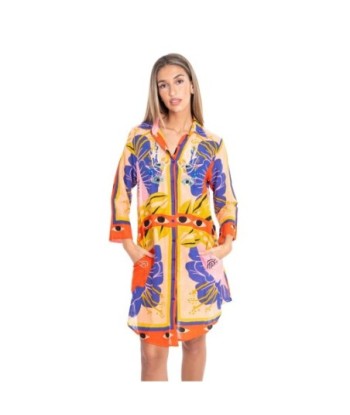 Vestido Lila Corto Camisero para Mujer - Moda Étnica Isla Bonita, Estampado Floral, Lavado a Mano, Ideal para