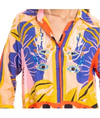 Vestido Lila Corto Camisero para Mujer - Moda Étnica Isla Bonita, Estampado Floral, Lavado a Mano, Ideal para