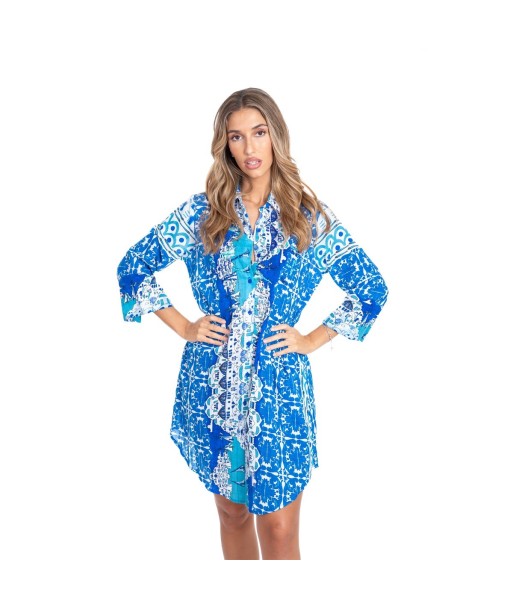 Vestido Corto Camisero Rosa Mujer - Moda Étnica Isla Bonita - Estampado Único para Fiesta y Ocasiones Especiales