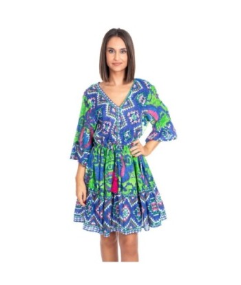 Vestido Corto Crudo para Mujer - Estampado Elegante, Manga ¾, Ideal para Fiesta y Ocasiones Especiales - Ropa