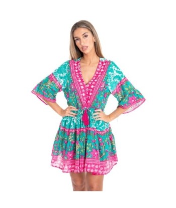 Vestido Corto Crudo para Mujer - Estilo Bohemio, Manga ¾, Perfecto para Ocasiones Especiales y Uso Diario - Moda