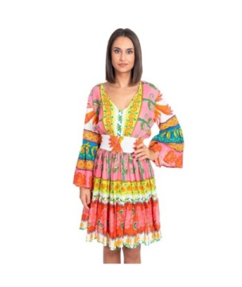 Vestido Corto Crudo para Mujer - Estilo Bohemio, Manga ¾, Ideal para Fiesta y Ocasiones Especiales, 100% Algodón,