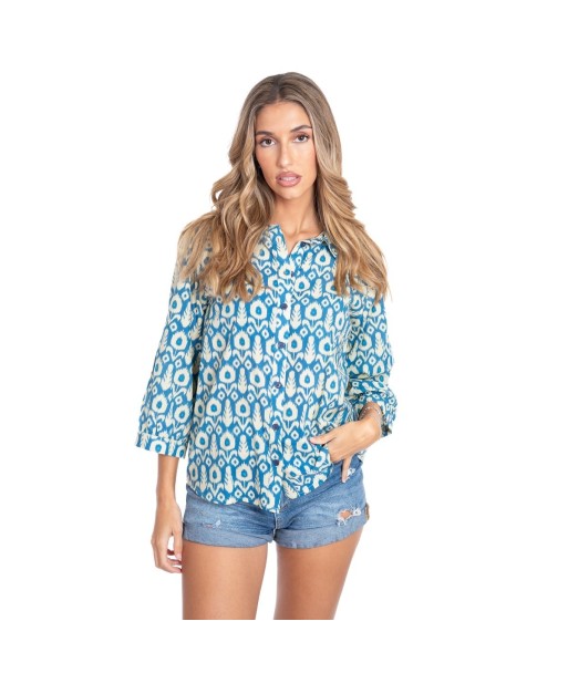 Camisa Lila Mujer Manga Larga - Camisero Estampado Tropical - Ropa de Moda Isla Bonita - Blusa Casual y Elegante