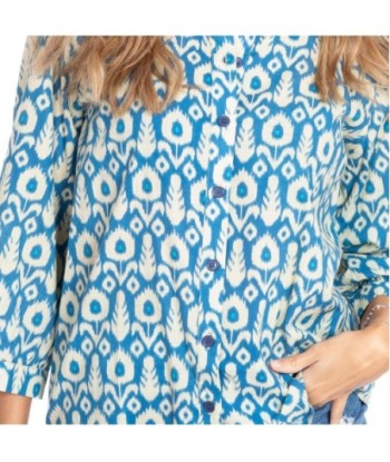 Camisa Lila Mujer Manga Larga - Camisero Estampado Tropical - Ropa de Moda Isla Bonita - Blusa Casual y Elegante