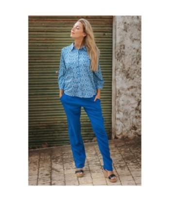 Camisa de Mujer Azul Larga, 100% Algodón, Ideal para Ocasiones Formales y Casual, Moda Isla Bonita, Estilo Chic
