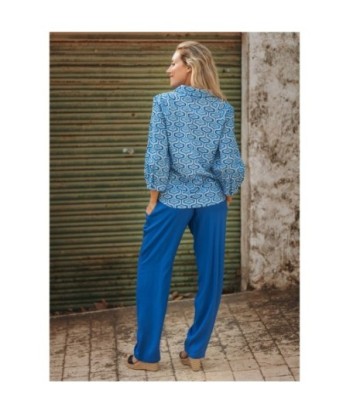 Camisa de Mujer Azul Larga, 100% Algodón, Ideal para Ocasiones Formales y Casual, Moda Isla Bonita, Estilo Chic
