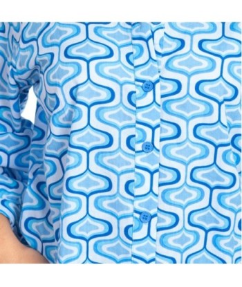 Camisa de Mujer Azul Larga, 100% Algodón, Ideal para Ocasiones Formales y Casual, Moda Isla Bonita, Estilo Chic