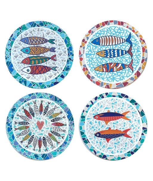 Salvamantel de Cerámica con Diseño de Peces Trencadis, Set de 4 Unidades para Decoración de Mesa y Regalos Especiales