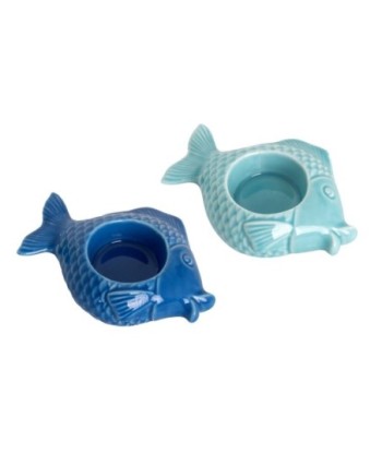 Portavelas Pez Cerámica Azul 2 Unidades Decoración Moderna para Hogar, Ideal para Regalos y Eventos Especiales