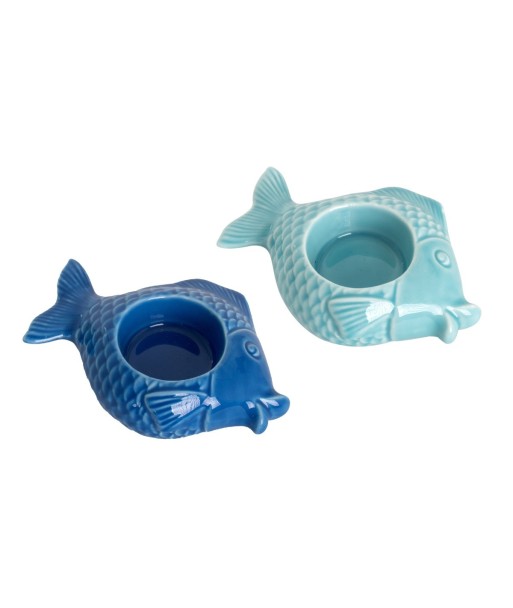 Portavelas Pez Cerámica Azul 2 Unidades Decoración Moderna para Hogar, Ideal para Regalos y Eventos Especiales