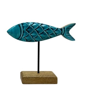 Figura decorativa de pez de madera verde, original adorno para el hogar, estilo moderno y contemporáneo, 18 cm