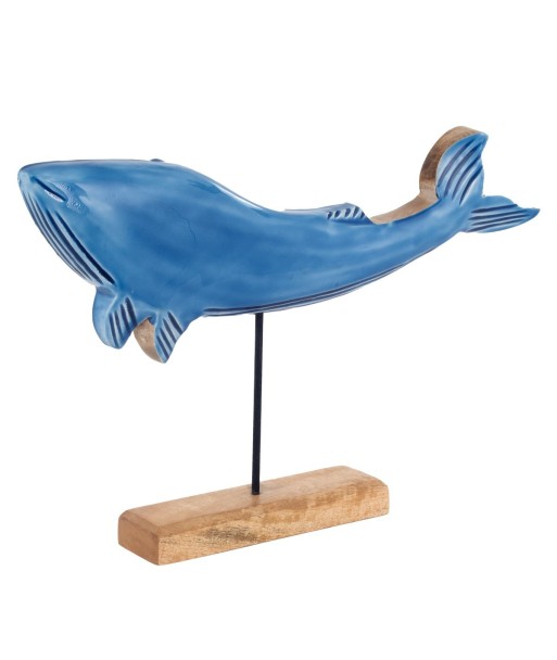 Ballena Decorativa de Madera Azul, Figura de Animal para Decoración Moderna y Original en el Hogar