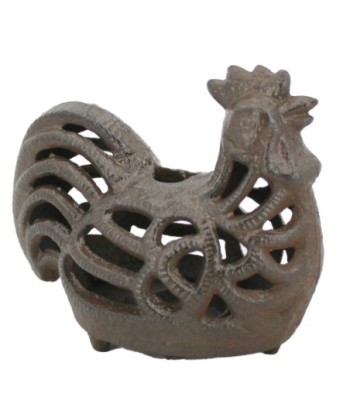 Portavelas Gallina Decorativa para Hogar y Jardín - Figura Rústica de Hierro Fundido