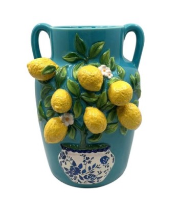 Jarrón Decorativo de Limones Pequeño para Estilo Mediterráneo en Cerámica, Ideal para Regalos y Decoración del