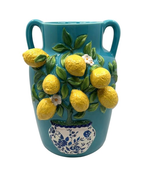 Jarrón Decorativo de Limones Pequeño para Estilo Mediterráneo en Cerámica, Ideal para Regalos y Decoración del
