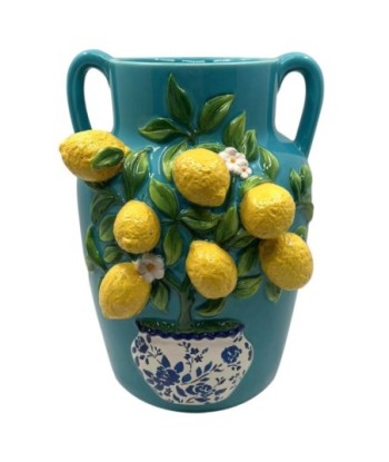 Jarrón de Cerámica Decorativo con Diseño de Limones para Estilo Mediterráneo y Elegancia en tu Hogar