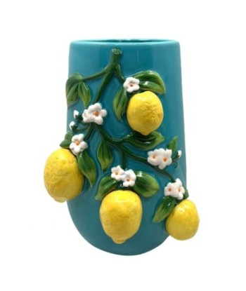 Jarrón Limones Decorativo de Cerámica para Decoración de Hogar, Jarrón Amarillo de Estilo Mediterráneo, Ideal