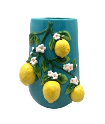 Jarrón decorativo de cerámica con diseño de limones, ideal para embellecer cualquier espacio, tamaño pequeño