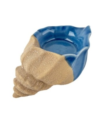 Portavelas Concha Cerámica Azul, Decoración Náutica para Hogar, Regalo Perfecto, Accesorio Marítimo Elegante