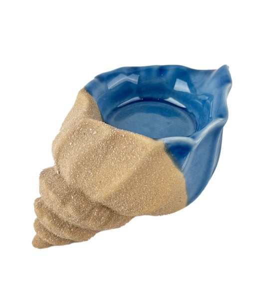 Portavelas Concha Cerámica Azul, Decoración Náutica para Hogar, Regalo Perfecto, Accesorio Marítimo Elegante