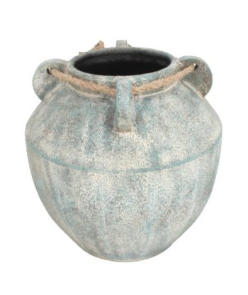 Jarron pequeño étnico verde metal 27,5x26x26 cm