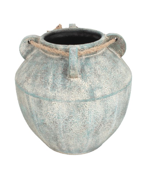 Jarron pequeño étnico verde metal 27,5x26x26 cm