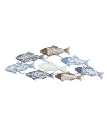 Adorno Pared Peces Náutico Decorativo Metal Azul 35x3x87 cm