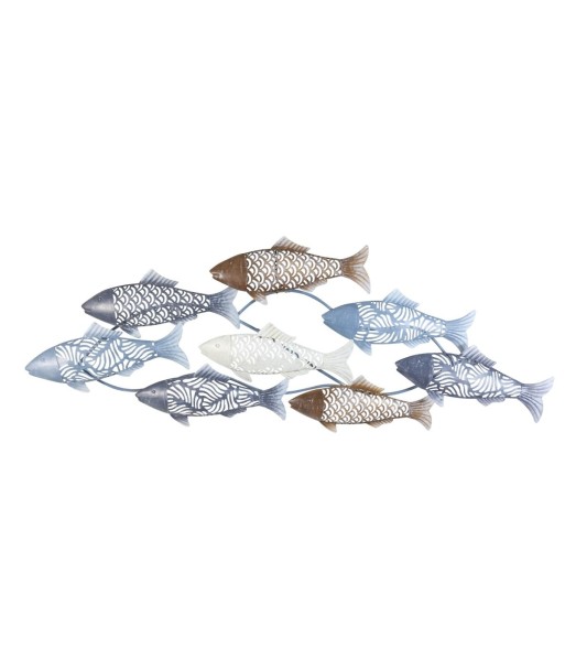 Adorno Pared Peces Náutico Decorativo Metal Azul 35x3x87 cm