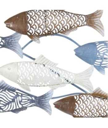 Adorno Pared Peces Náutico Decorativo Metal Azul 35x3x87 cm