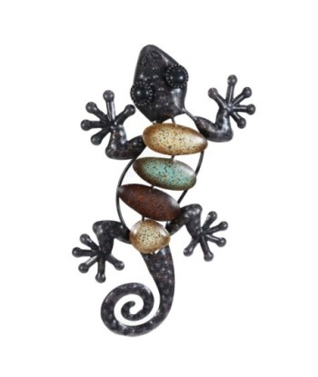 Adorno pared lagarto pequeño decorativo jardín tropical metal negro
