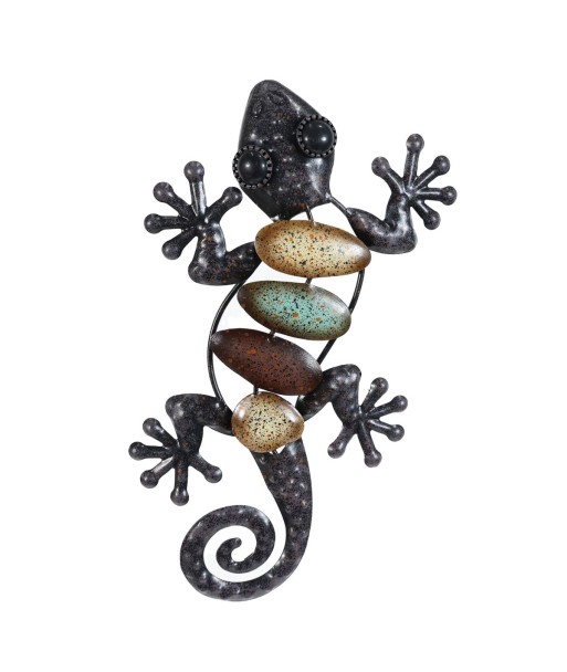 Adorno pared lagarto pequeño decorativo jardín tropical metal negro