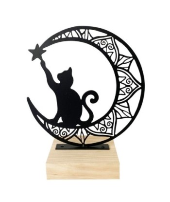 Figura gato s/luna grande - Decoración hogar étnica y original para amantes de los gatos