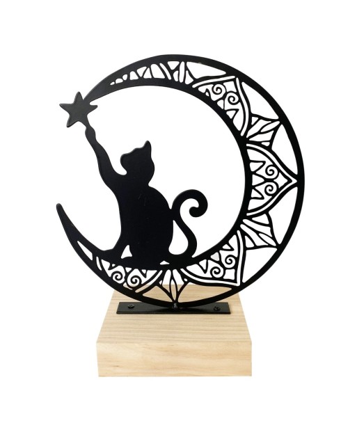 Figura gato s/luna grande - Decoración hogar étnica y original para amantes de los gatos