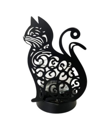 Portavelas Gato Decorativo - Añade un toque único a tu hogar con este adorable portavelas de metal y cristal.