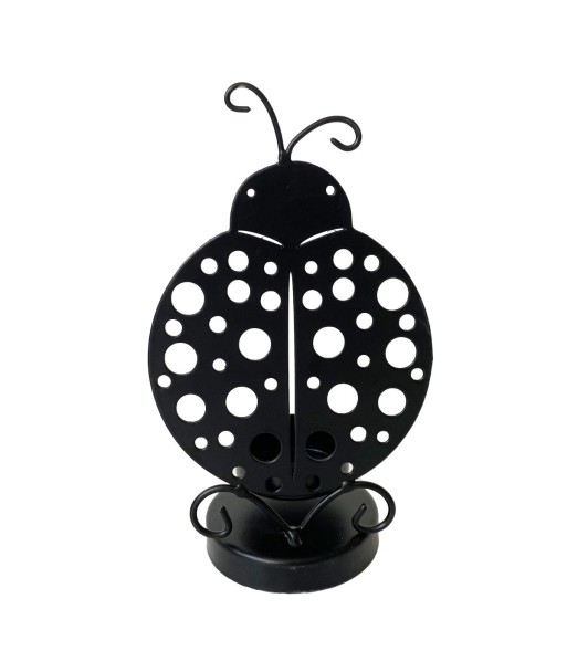 Portavelas Mariquita Decorativo Etnico Metal Negro 16 cm