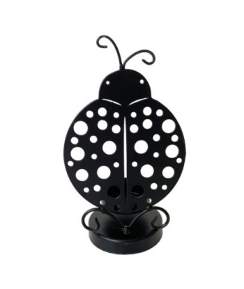 Portavelas Mariquita Decorativo Etnico Metal Negro 16 cm