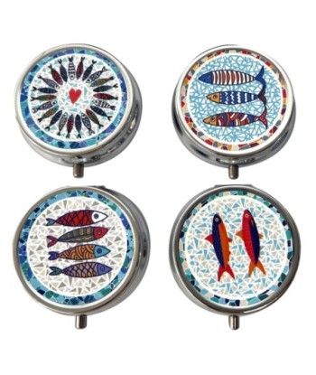 Pastillero peces 4 divisiones, organizador pastillas viaje, metal, multicolor