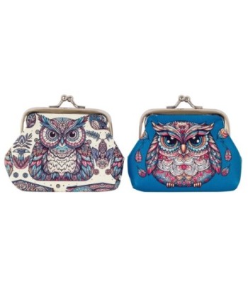 Monedero buho 2 diferentes - Monedero étnico azul con diseño de búho y cierre de cremallera